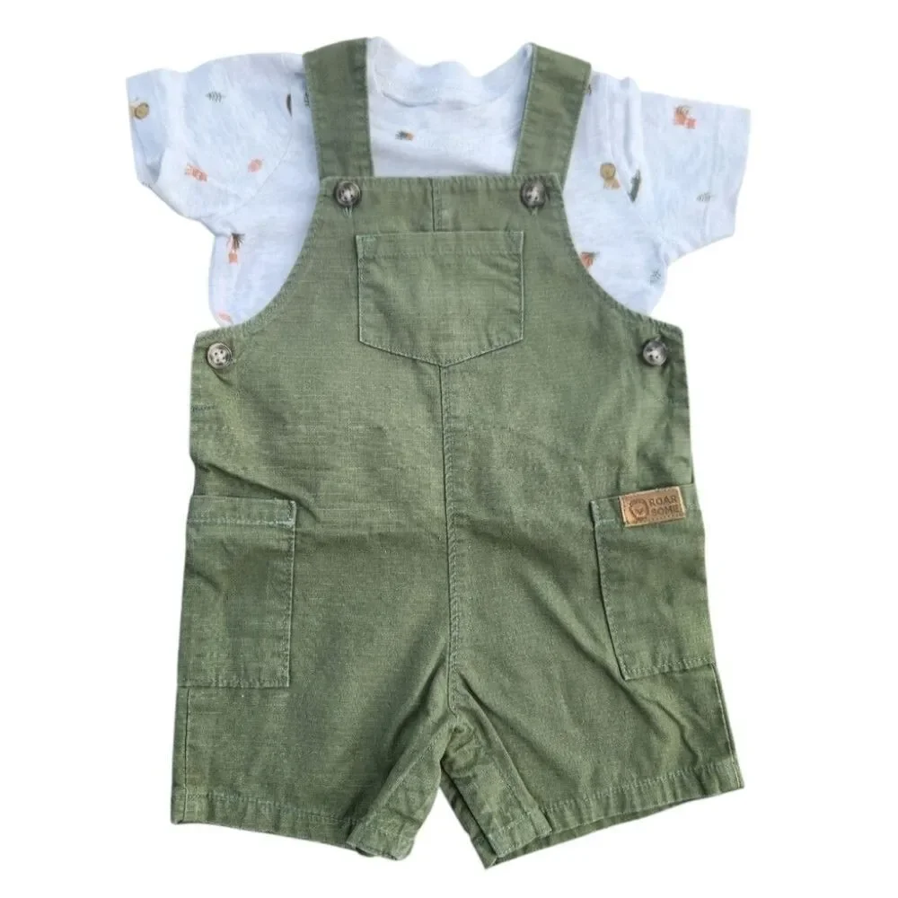 Carter's 2 Pieces Tee-Shorts Overalls Adjustable Straps Baby Boys Size 12 Months